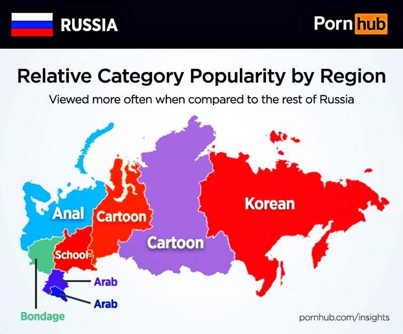 Pornhub опубликовал порнографическую карту России.